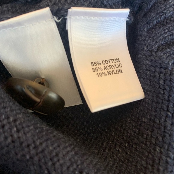 Roundtree & Yorke navy blue Cable Knit Sweater cardigan leather buttons collared - Picture 8 of 8